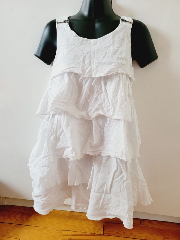 Robe Ikks blanc à volants taille XS 34 coquette aesthetic mini dress 53% lin - photo numéro 3