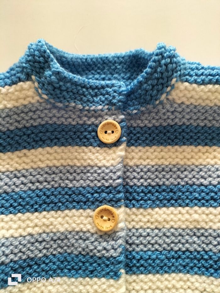 Garçon 3 mois 🩵 Gilet en laine Tricolore - photo numéro 2