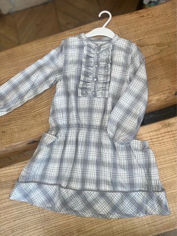 Robe 6 ans sergent major thème château de sable gris et blanc à carreaux manches longues