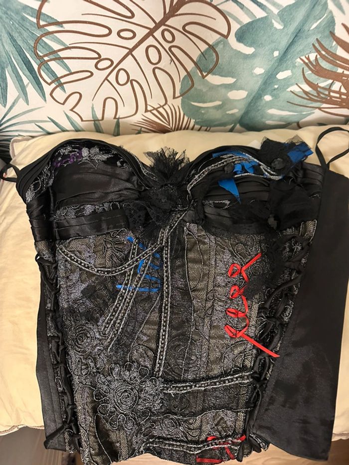 Bustier t38 satin noir et bleu - photo numéro 5