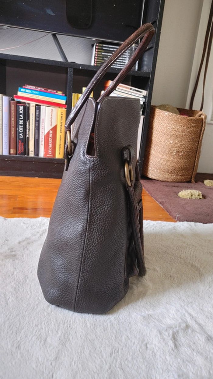 Sac à main en cuir grainé épais excellente qualité marron - photo numéro 7