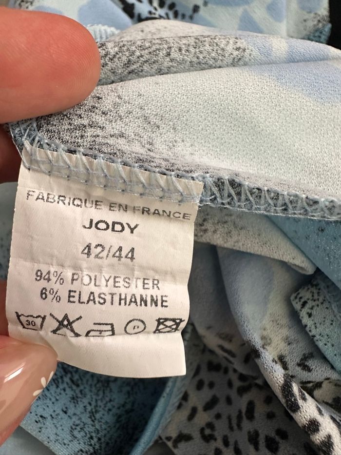 Blouse à manches longues léopard girafe bleu clair et noir Y2K Vintage T42/44 XL/XXL - photo numéro 6