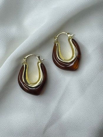 Boucles d'oreilles Acier Inoxydable doré & Ambre - Neuves