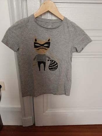 Tee-shirt tex gris chiné et multicolore