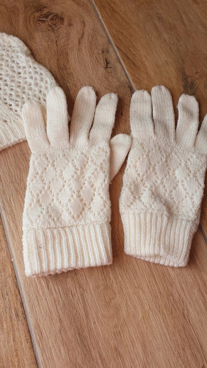 Gants + bonnet femme blanc - photo numéro 3