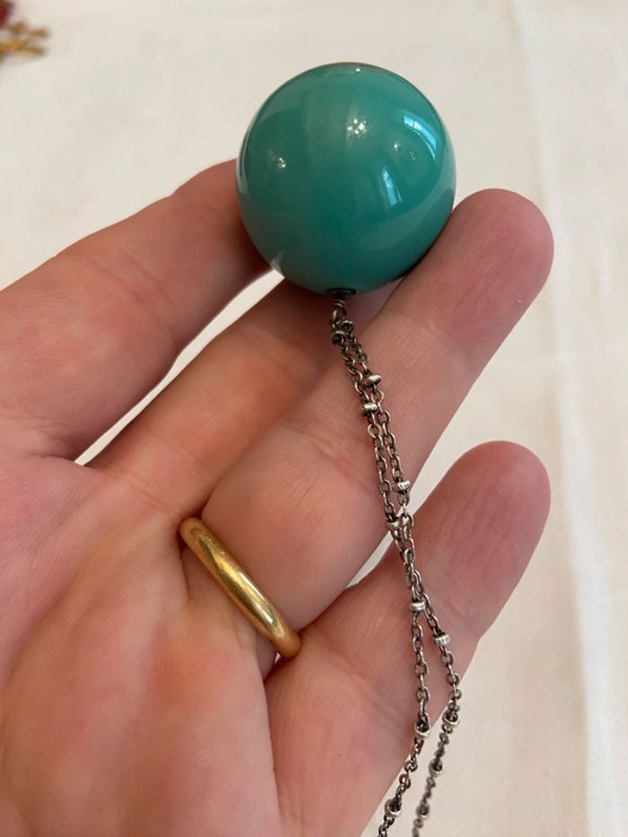 Sautoir argenté pendentif boule verte Cyrillus - photo numéro 9