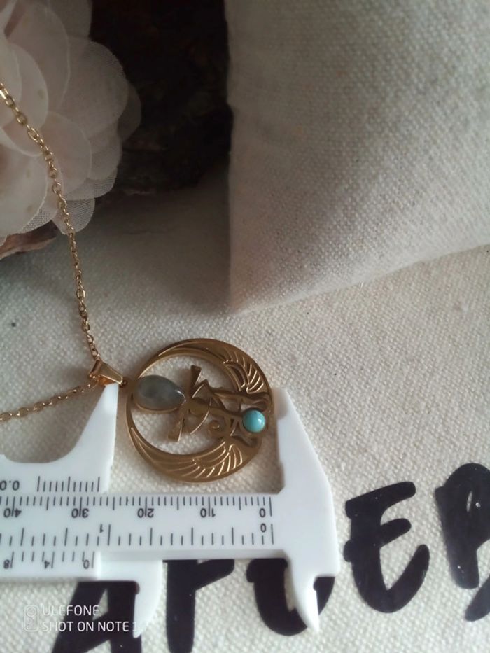 Collier pendentif égyptien croix ankh avec pierre de Labradorite - photo numéro 3