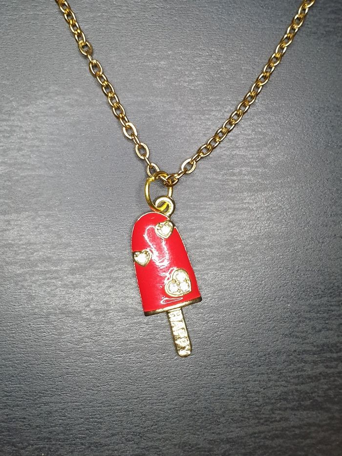 Collier "Glace" rouge chaîne en acier inoxydable