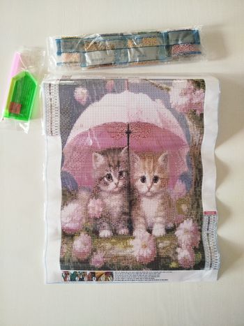 Diamond painting chatons sous parapluie rose #S335