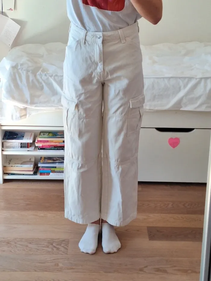 Jean pantalon cargo blanc H&M S 36 - photo numéro 2