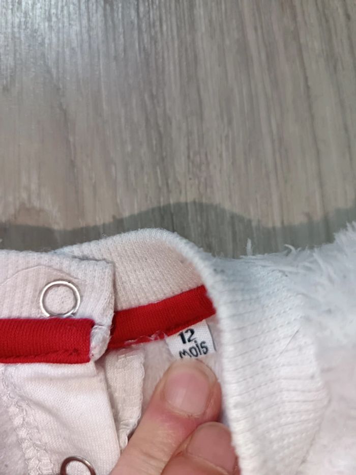 Pull chaud tout doux blanc motif lapin nœud et fille 12 mois - photo numéro 4