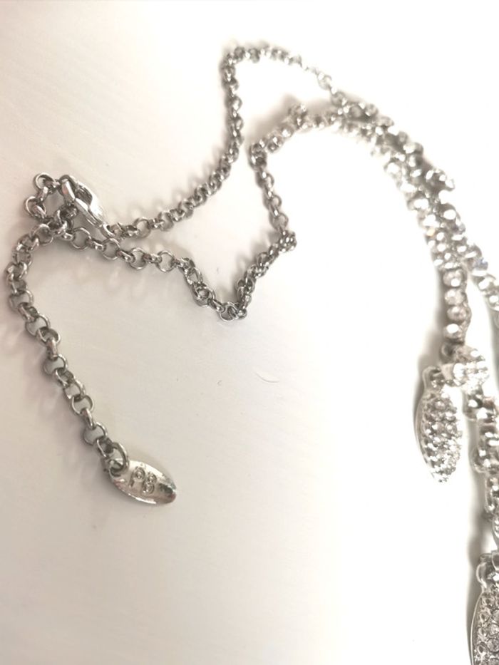 Collier fantaisie en strass argenté vintage - photo numéro 5