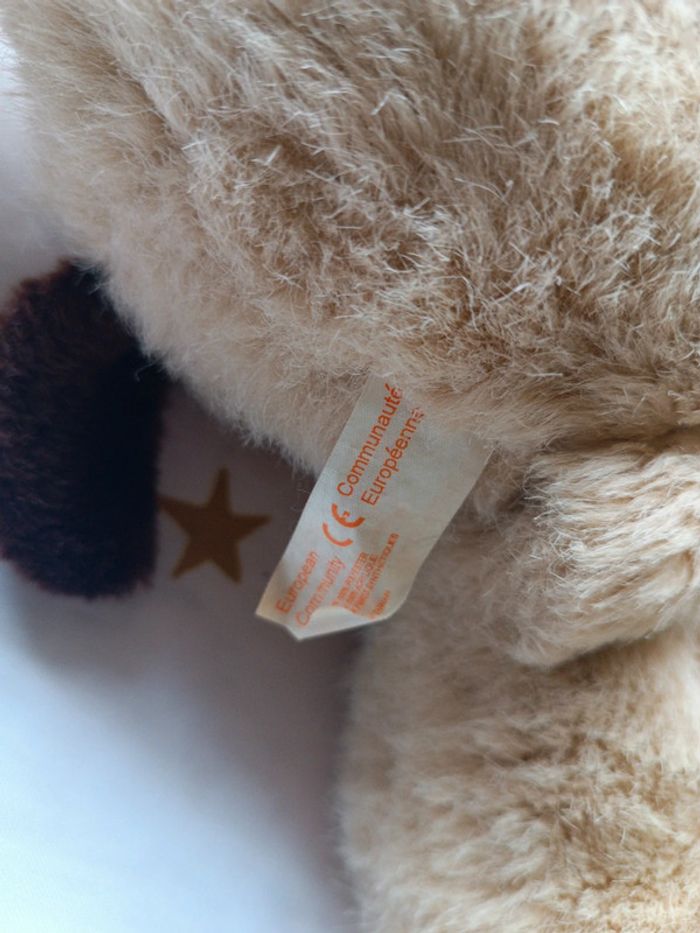 Peluche plush chien dog pound puppy Big grande beige Brown marron crème tâche cuddle allongé couché - photo numéro 16
