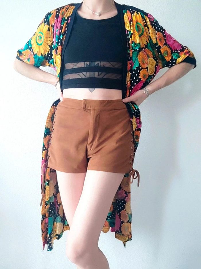Robe longue portefeuille fleur multicolore noir Rétro / Botto Boutique - 36/S oversize à 46/XXXL - photo numéro 10