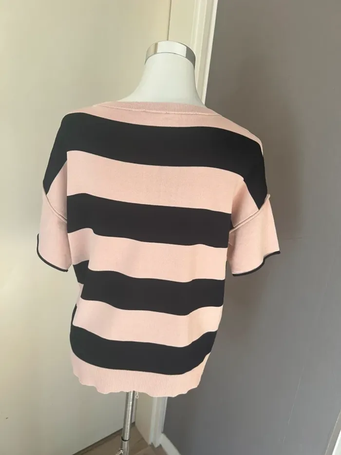 Lui Jo maille pull rayé rose et noir taille L/40 - photo numéro 7