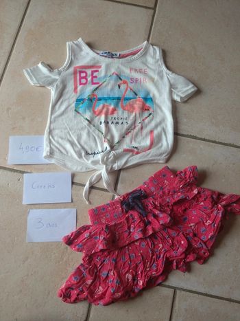 Ensemble (haut+jupe) Fille 3 ans Tropic Bahamas Flamand rose Creeks