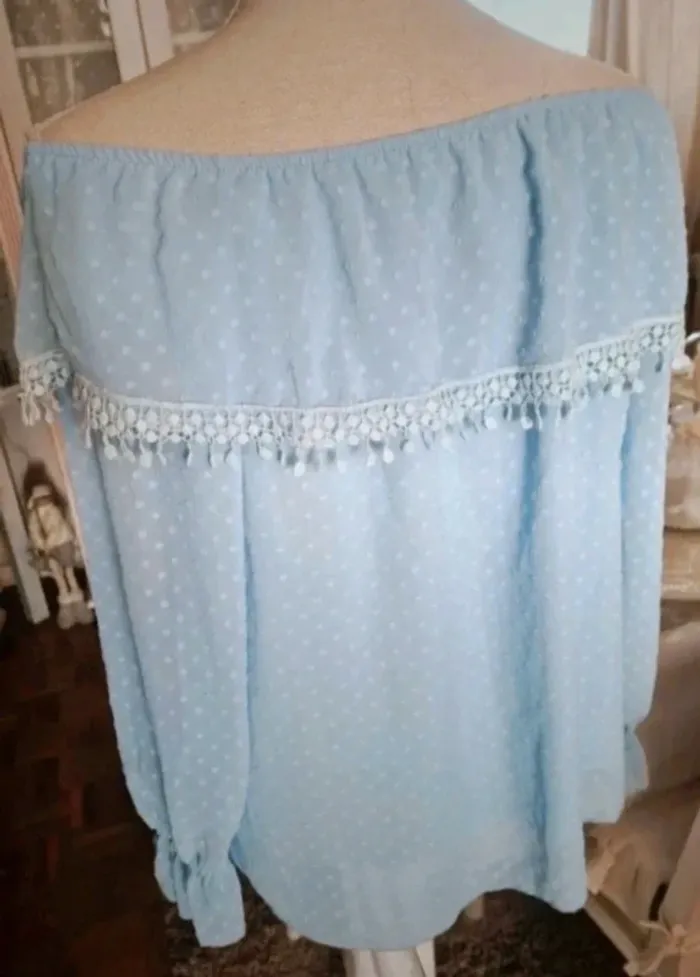 Blouse bleu ciel épaules dénudées Viola Moda Taille 42 Neuve - photo numéro 3