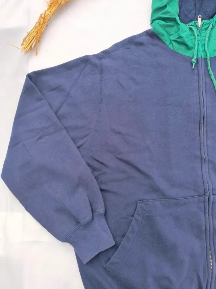 Sweat a capuche zippé homme Ralph Lauren taille M bleu avec capuche verte bon état - photo numéro 7