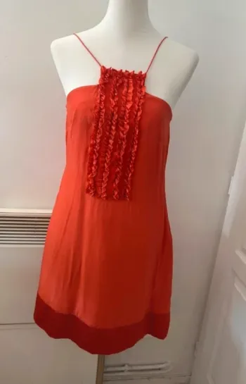Caroll robe orange en soie, femme, taille 36
