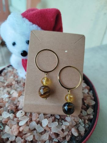 Boucles d'oreilles en Œil de Tigre et de Citrine
