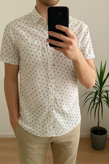 Chemise blanche à petits motifs fleuris, taille S - Kiabi