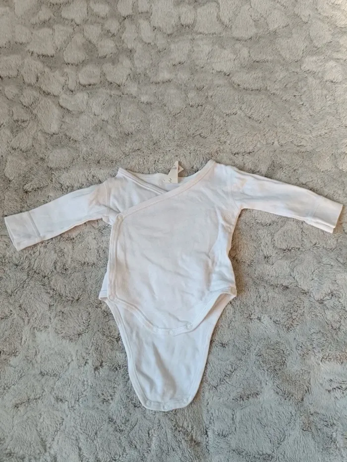 Body manches longues croisé blanc bébé fille garçon 3mois - photo numéro 2