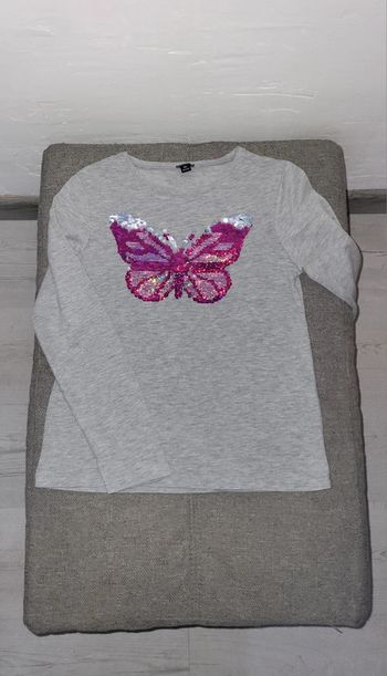 🟣 10 ans Tee Shirt Sequins réversibles Papillon  🟣