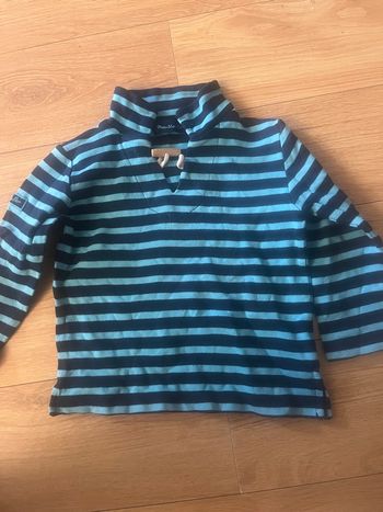 T-shirt garçon manche longue avec col à rayures Moussaillon 3 ans – Esprit marin – 100% coton 