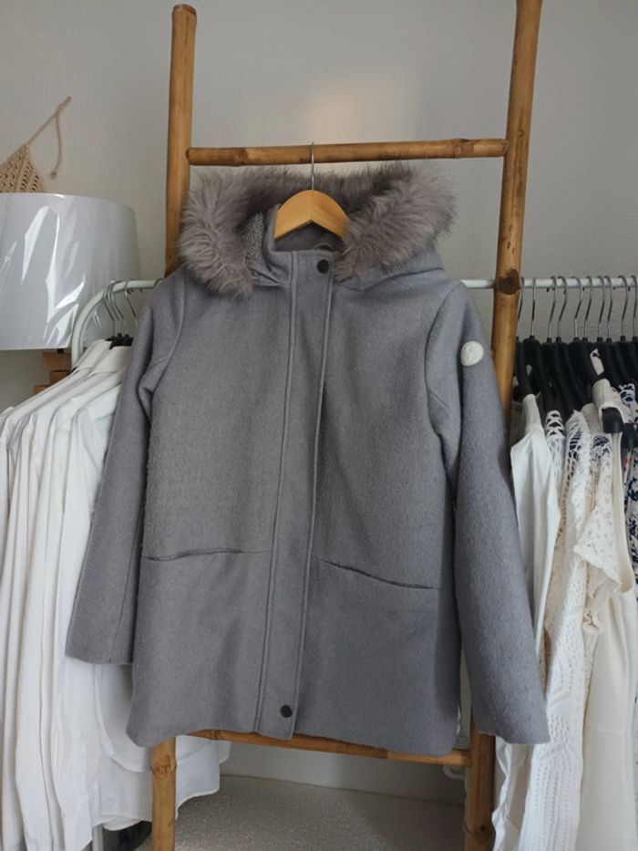Joli manteau à capuche en laine gris très chaud Okaïdi 12 ans