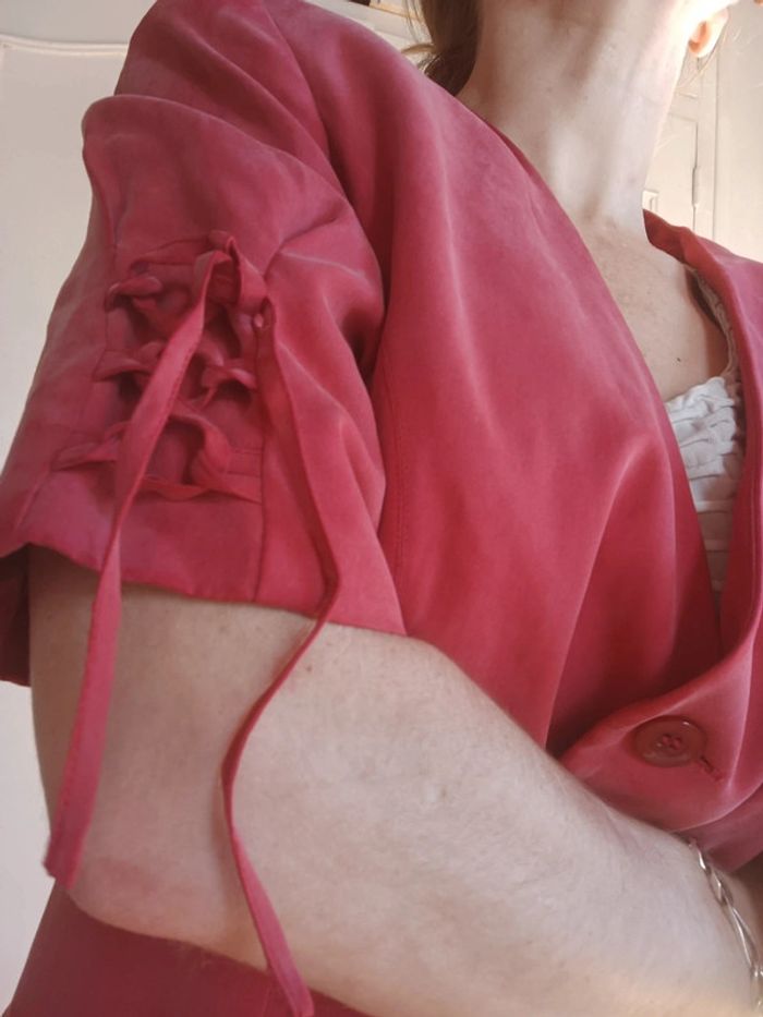 💎blaser soie rose rouge élégant chic Maison undeuxtrois Paris t M 38 rare vintage - photo numéro 13