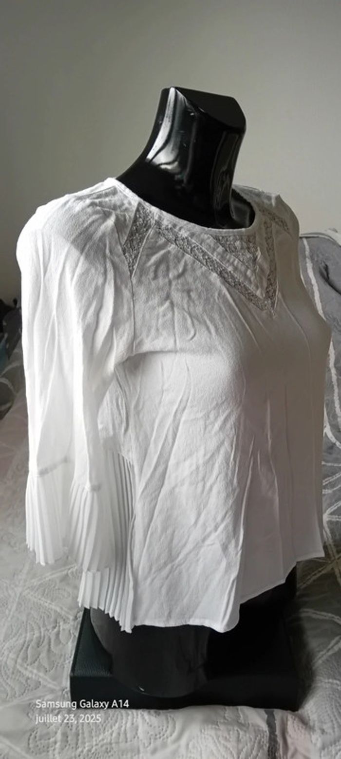 Blouse légère manches pagodes 3/4 avec plis et dentelle blanche femme S bonibo - photo numéro 3