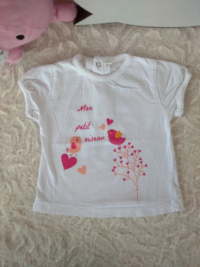 Tee shirt chemise manches courtes Fille 6 mois cœur mon petit Oiseau 100% coton - photo numéro 2
