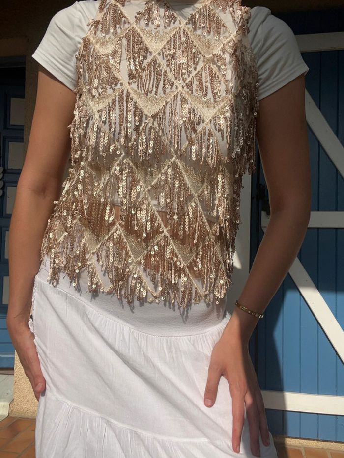 Top sequins transparent dentelle Ibiza Summer vintage y2k - photo numéro 2