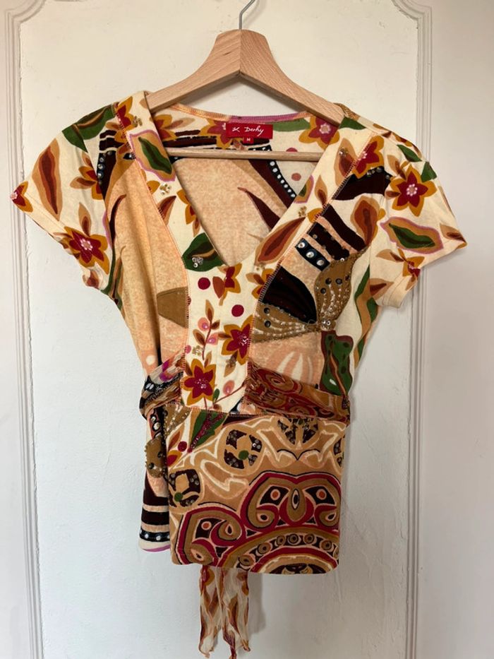 🌺 Top teeshirt René Derhy cintré multicolore – Taille M 🌺 - photo numéro 2