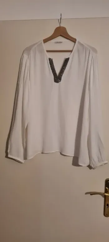 Blouse blanche col V détails brillant IKKS