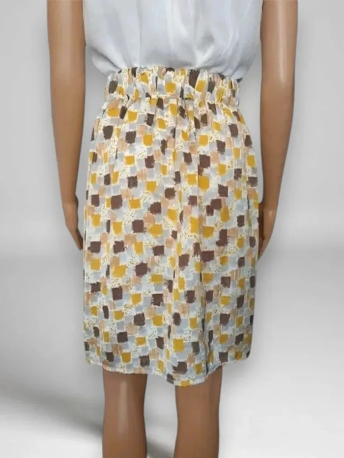 jupes mi-longue La Fee Maraboutee taille haute à motifs jaune marron gris taille L - photo numéro 2