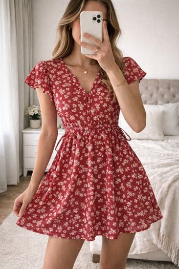 Robe fluide rouge fleurie – Mango (MNG) – Taille S