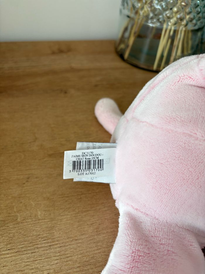 Peluche j’aime mon doudou chat rose 35 cm - photo numéro 5