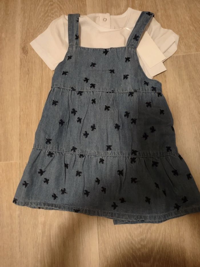 Ensemble Rania t-shirt + robe en jean oiseaux Cadet Rousselle