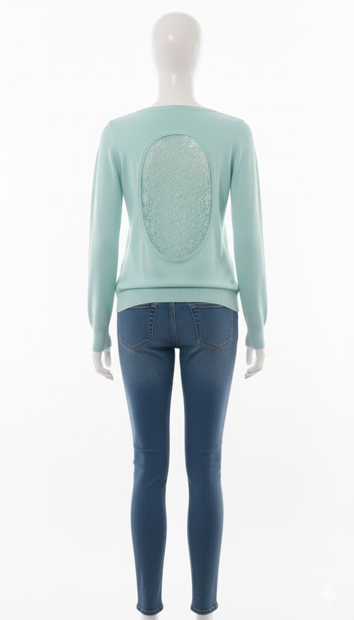 Magnifique Pull Vert d'Eau avec Dos Dentelle Original - photo numéro 2