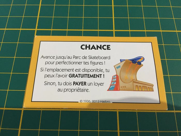 Carte chance parc de skateboard pièce détachée jeu de société Monopoly Junior Hasbro Gaming #A65