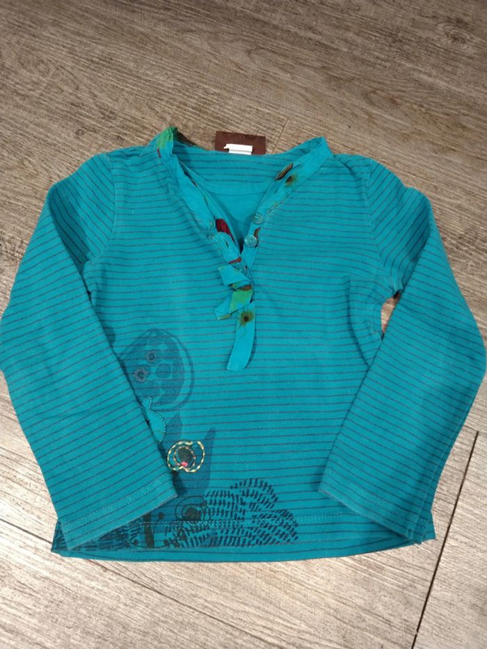 tee shirt rayé turquoise catimini fille 4 ans