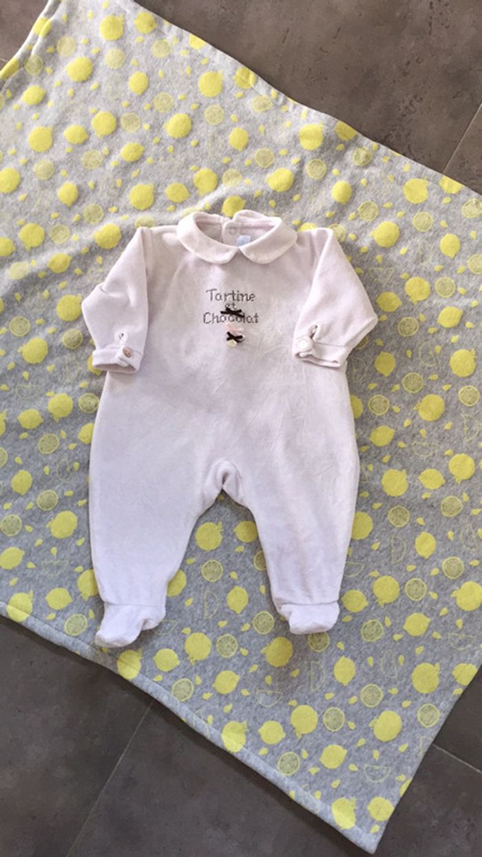 Pyjama 3 mois rose pale tartine et chocolat velours