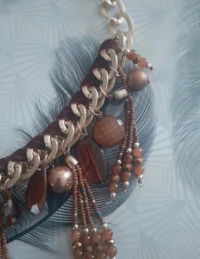 Collier ras de cou marron dorée vintage - photo numéro 2