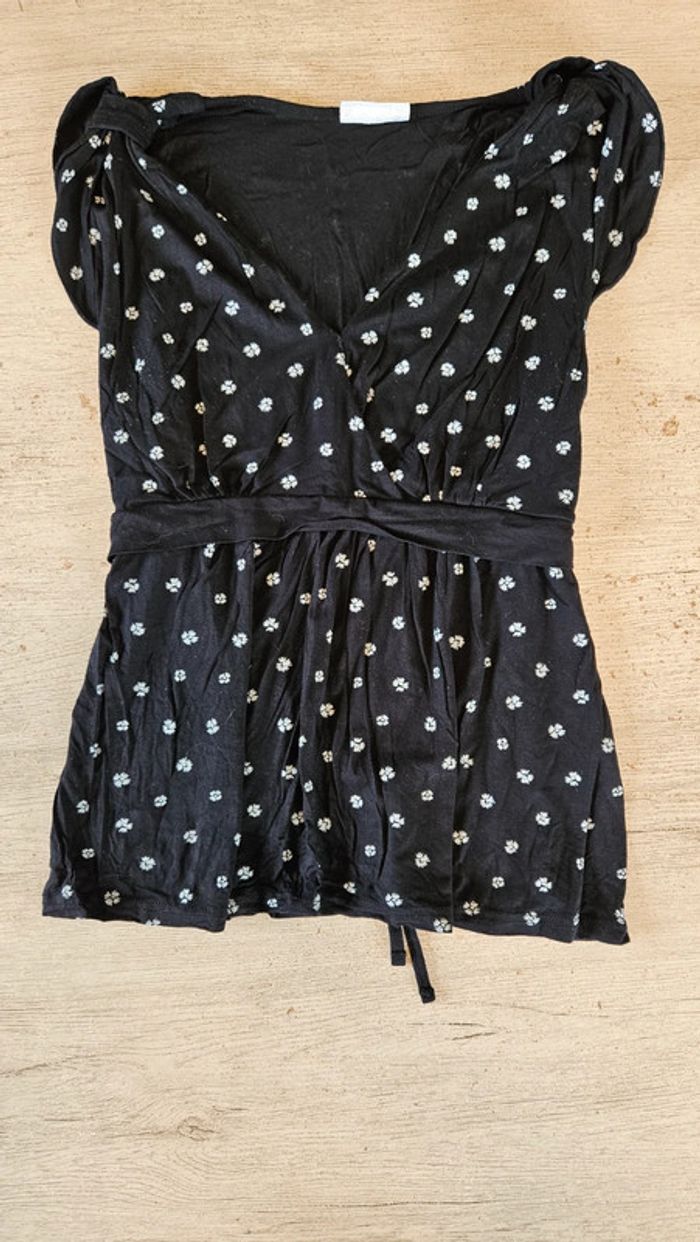 Blouse sans manche ceintrée noire à dessins blancs, Yessica, M, nickel - photo numéro 3