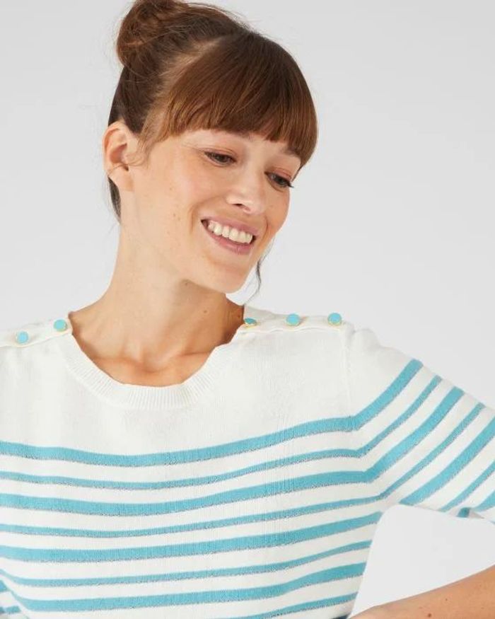 Rayé turquoise - Pull Marinière rayures brillantes – rayé turquoise – 46/48 - Damart - photo numéro 3