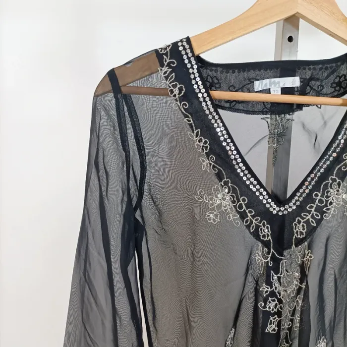 Tunique transparente noire brodée à perles – T.2 – Mim A1024 - photo numéro 5