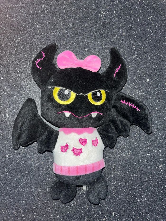 Doudou peluche sonore Monster High-tech Gipsy chauve-souris noire rose blanc, 24/25 cm