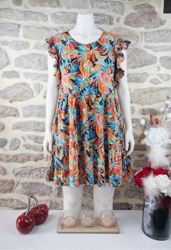 Robe cocktail tropical noir et multicolore Femme taille 54 marque Boohoo 🌺