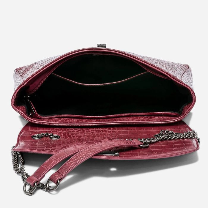 Sac à main moyen à bandoulière bordeaux effet python imitation cuir Texto Neuf avec étiquettes - photo numéro 4